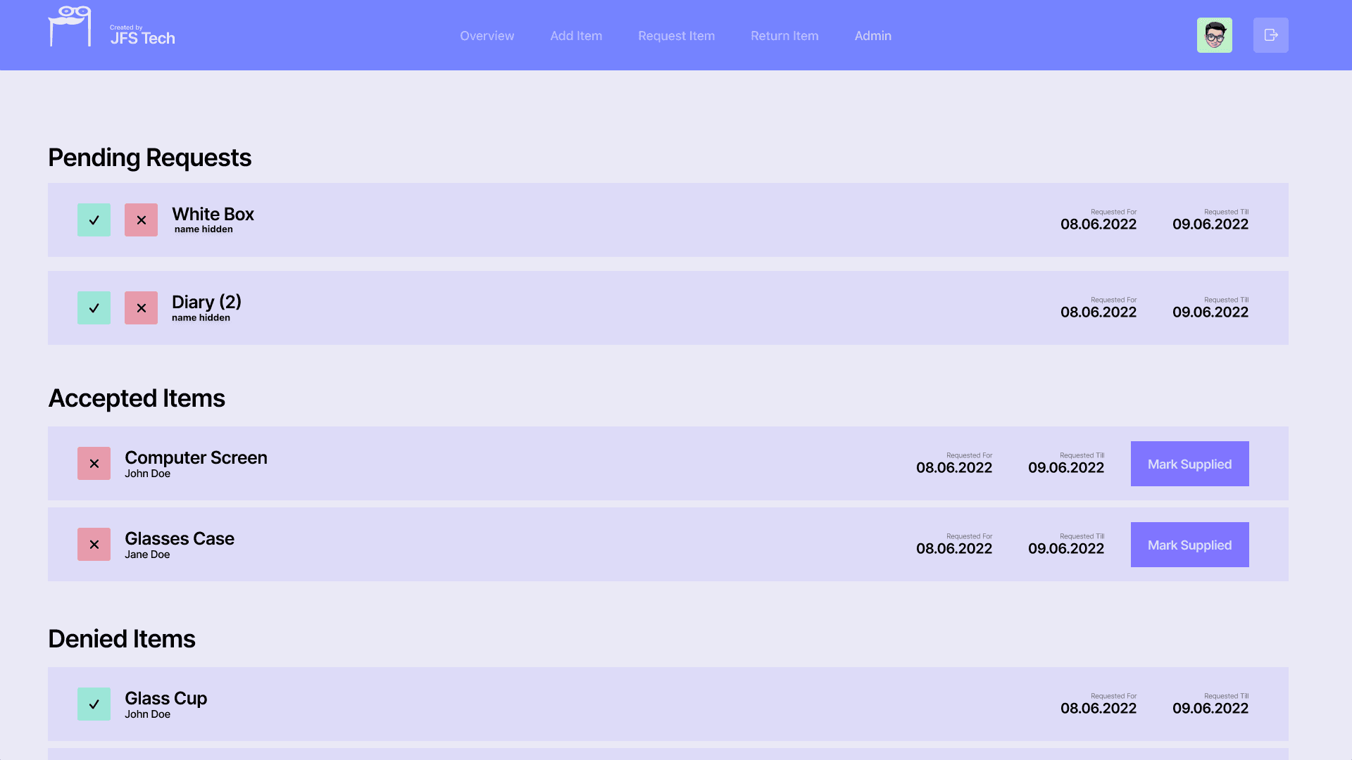 PropStore (by JFS Tech) Requests Page MOCKUP (2021 Project)